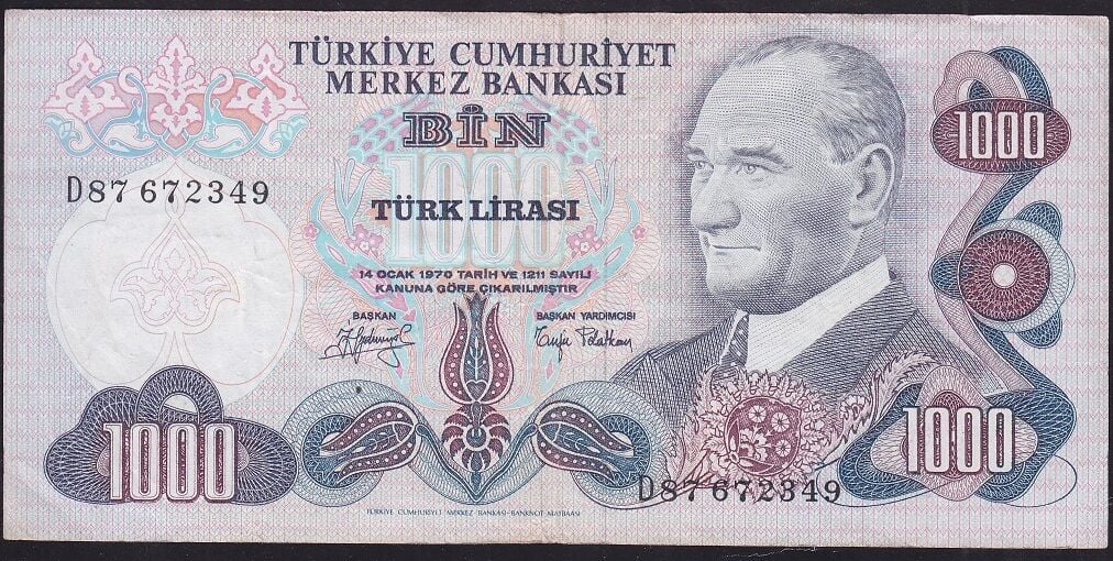 6.Emisyon 2.Tertip 1000 Lira D87 672349 Çok Temiz