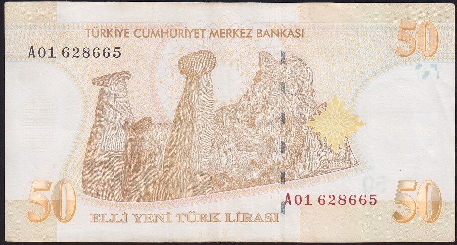 8.Emisyon 50 YTL A01 628665 Çok Temiz+