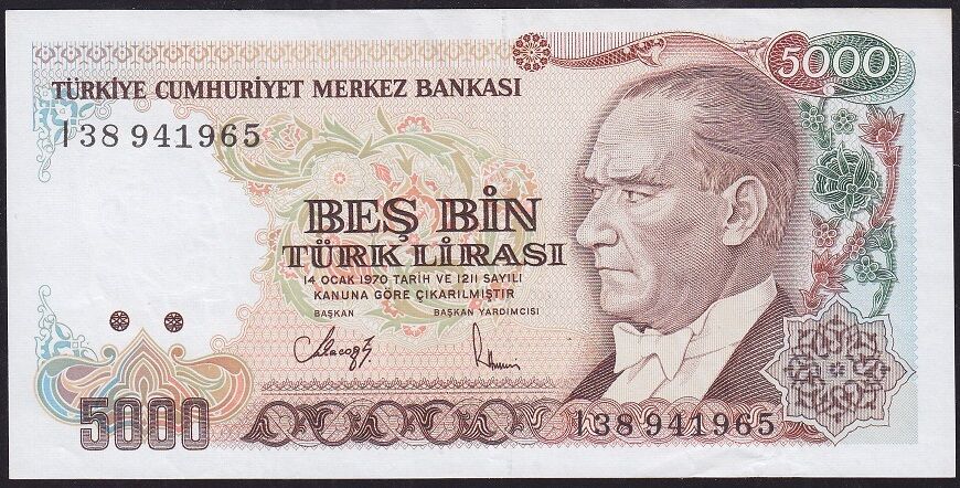 7.Emisyon 4.Tertip 5000 Lira I38 941965 Çok Temiz+