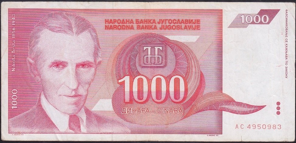 Yugoslavya 1000 Dinar 1992 Çok Temiz