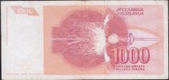 Yugoslavya 1000 Dinar 1992 Çok Temiz