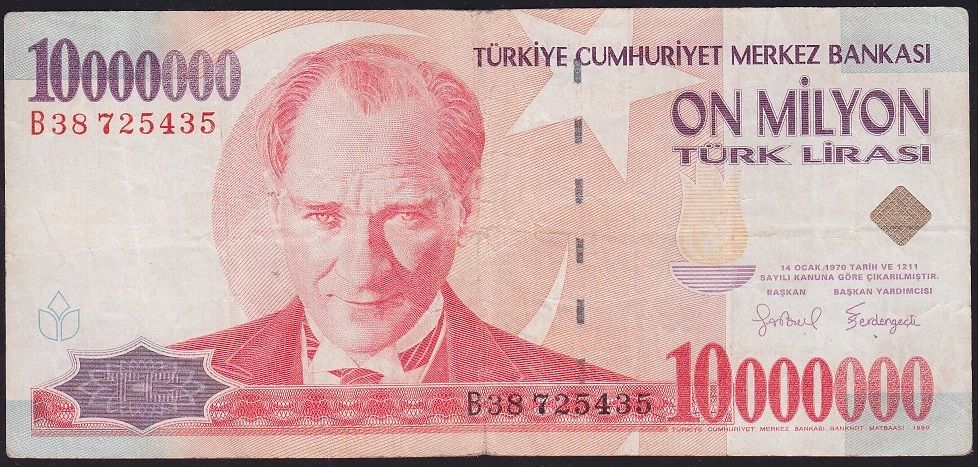 7.Emisyon 10 000 000 Lira B38 725435 Çok Temiz