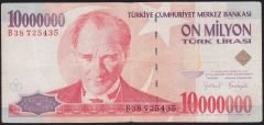 7.Emisyon 10 000 000 Lira B38 725435 Çok Temiz