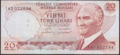 6.Emisyon 4.Tertip 20 Lira I43 072734 Çok Temiz+