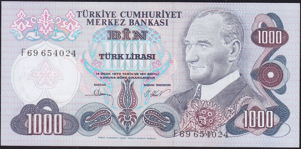 6.Emisyon 3.Tertip 1000 Lira F69 654024 Çilaltı Çil