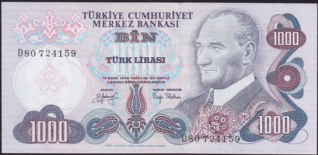 6.Emisyon 2.Tertip 1000 Lira D80 724159 Ççt Çilaltı