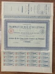 Hisse Senedi - Tramways de Nice et Du Littoral 1929 ( 42 X 31 cm )