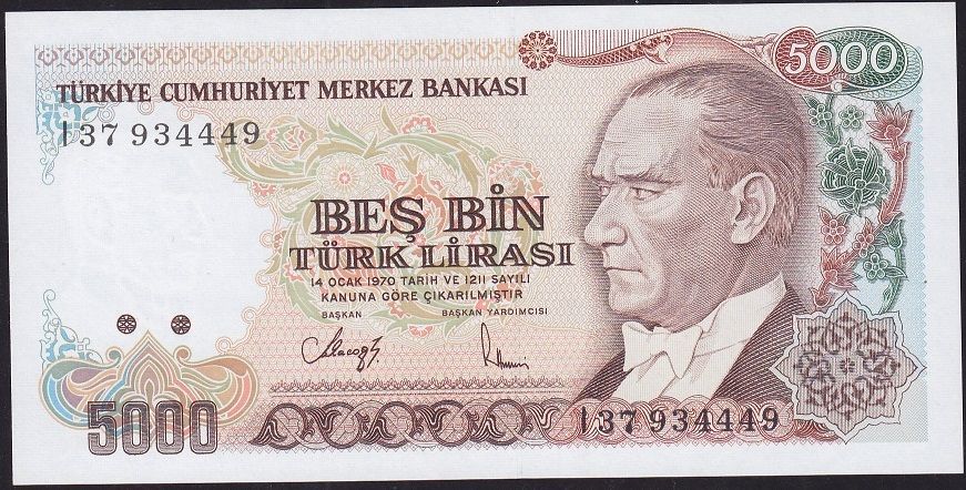 7.Emisyon 4.Tertip 5000 Lira I37 934449 Çilaltı