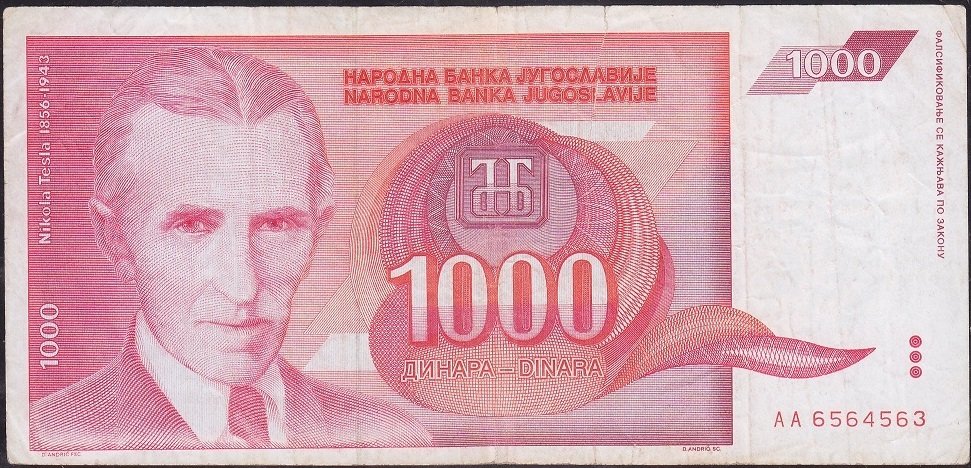 Yugoslavya 1000 Dinar 1992 Temiz