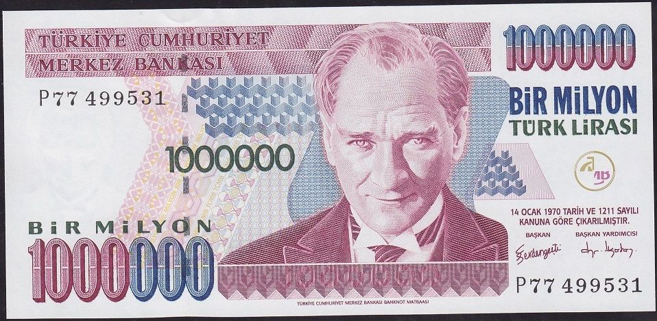7.Emisyon 3.Tertip 1 000 000 Lira P77 499531 Çil