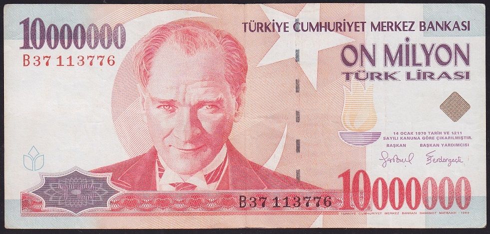 7.Emisyon 10 000 000 Lira B37 113776 Çok Temiz