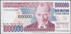 7.Emisyon 3.Tertip 1 000 000 Lira P70 502946 Çilaltı