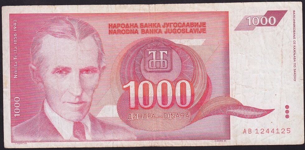 Yugoslavya 1000 Dinar 1992 Çok Temiz