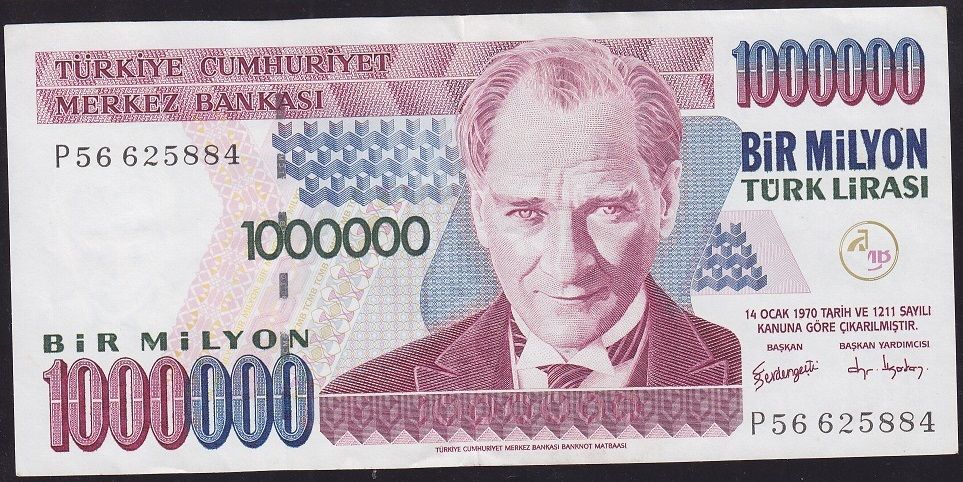 7.Emisyon 3.Tertip 1 000 000 Lira P56 625884 Çok Temiz+