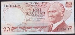 6.Emisyon 4.Tertip 20 Lira I41 356175 Çil