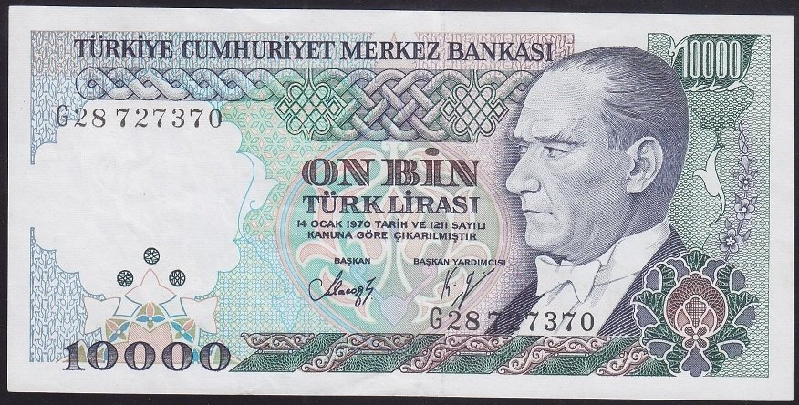 7.EMİSYON 3.TERTİP 10000 LİRA G28 727370 ÇÇT +