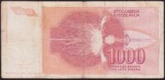 Yugoslavya 1000 Dinar 1992 Temiz