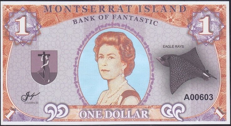 Monsterrat Island 1 Dolar Çil  Kraliçe Fantazi Para