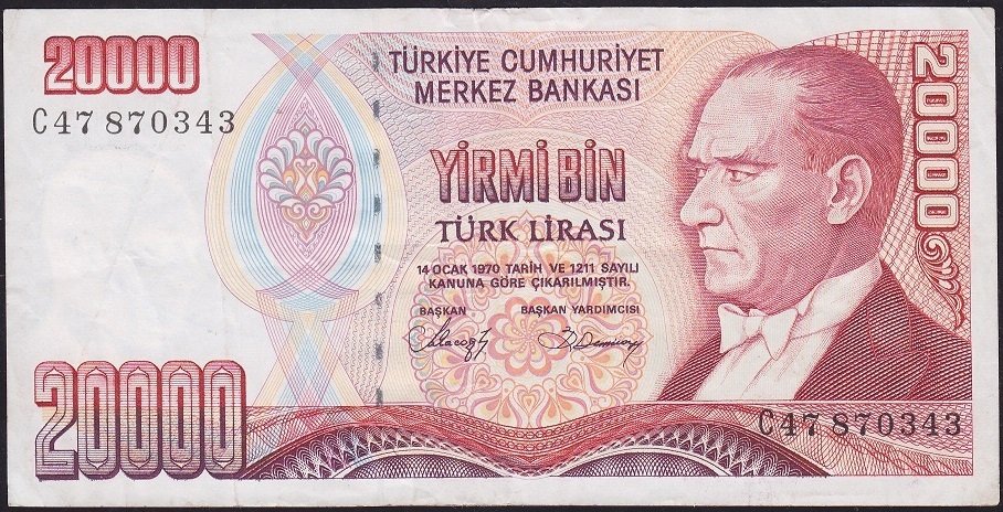 7.Emisyon 1.Tertip 20000 Lira C47 870343 Çok Temiz+