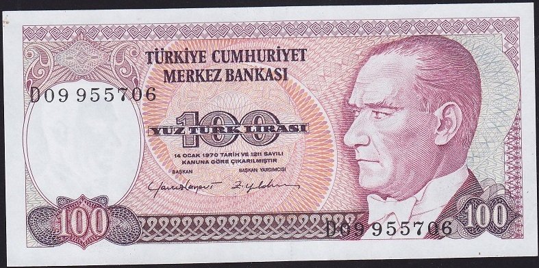 7.Emisyon 2.Tertip 100 Lira D09 955706 Çilaltı