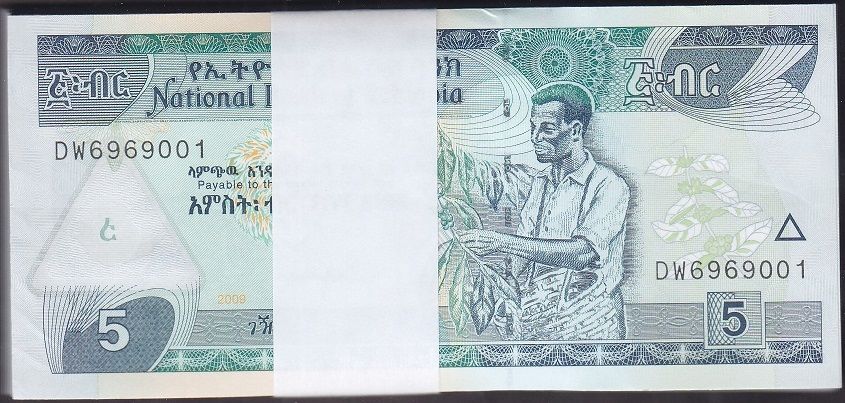 Etiyopya 5 Bırr 2009 Deste (100 Adet) Çil