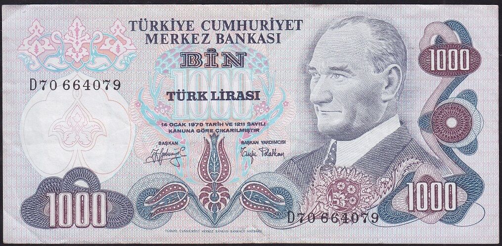 6.Emisyon 2.Tertip 1000 Lira D70 664079 Çok Temiz+