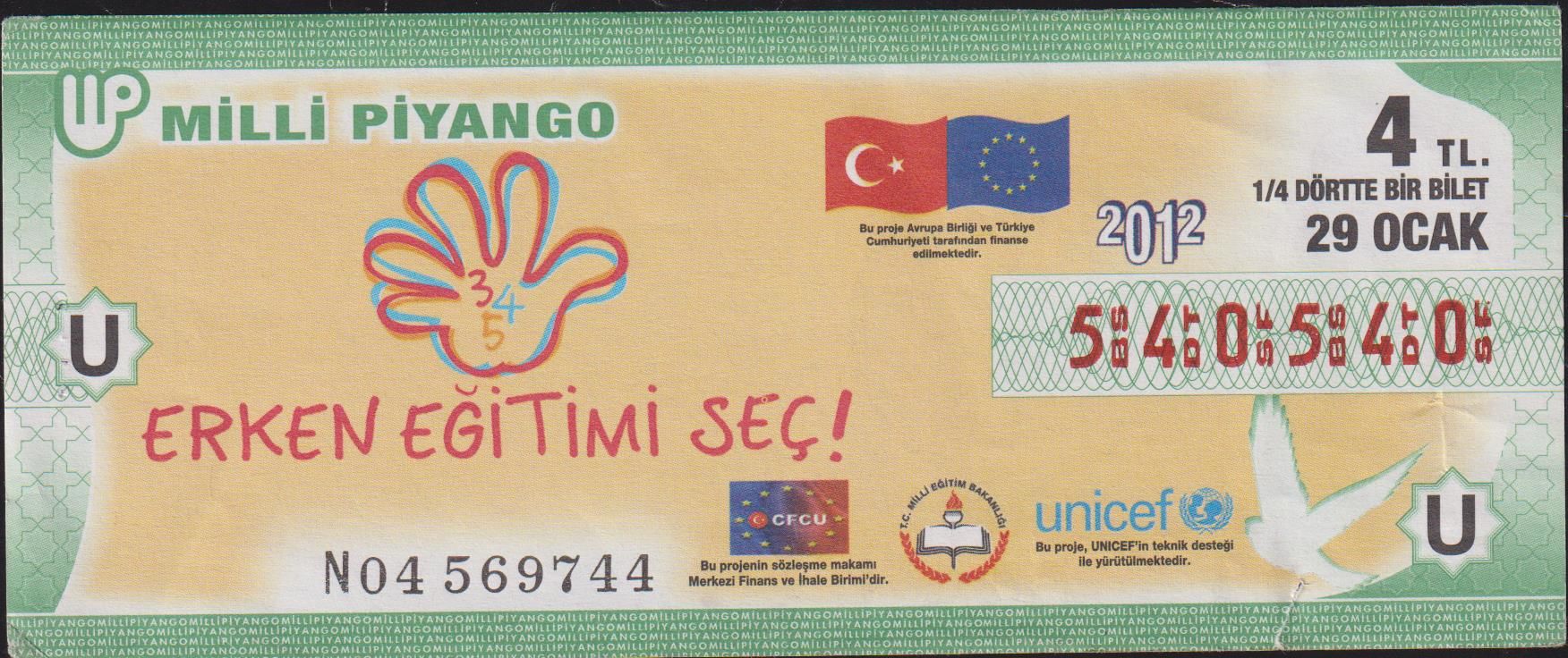 2012 29 Ocak Çeyrek Bilet - U Serisi - 540 540