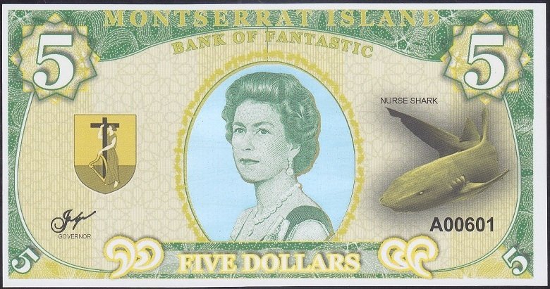 Monsterrat Island 5 Dolar Çil  Kraliçe Fantazi Para
