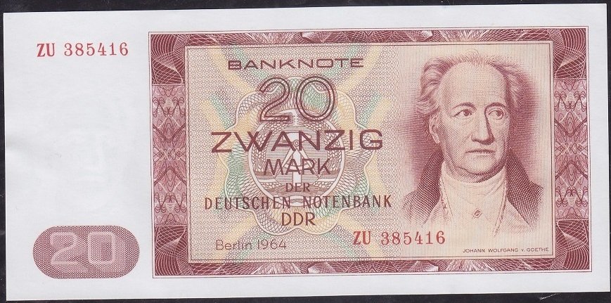 Demokratik Almanya 20 Mark 1964 Çilaltı Çil ZU serisi