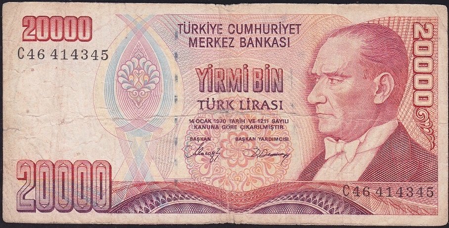 7.Emisyon 1.Tertip 20000 Lira C46 414345 Temiz