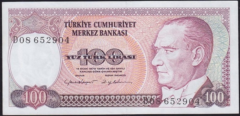 7.Emisyon 2.Tertip 100 Lira D08 652904 Çilaltı