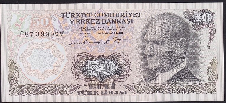 6.EMİSYON 1.TERTİP 50 LİRA G87 399977 ÇİLALTI ÇİL