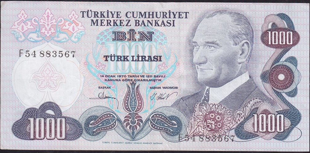 6.Emisyon 3.Tertip 1000 Lira F54 883567 Çok Temiz