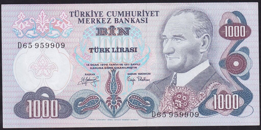 6.Emisyon 2.Tertip 1000 Lira D65 959909 Ççt Çilaltı