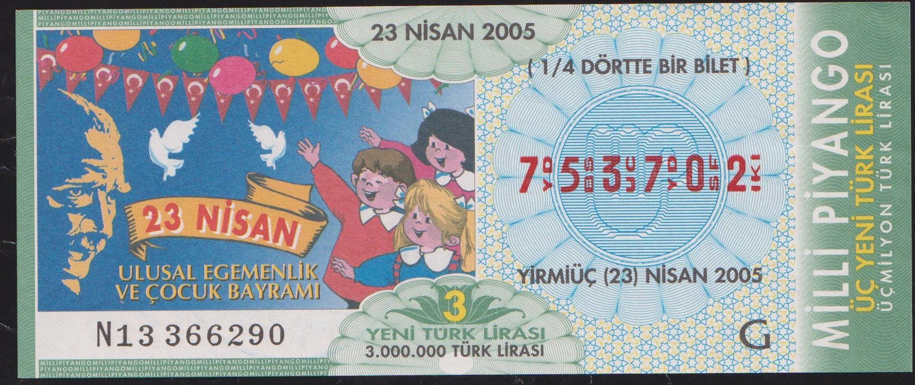 2005 23 Nisan Çeyrek Bilet G Serisi