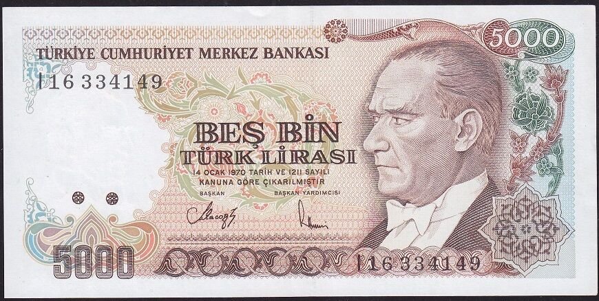 7.Emisyon 4.Tertip 5000 Lira I16 334149 Çilaltı