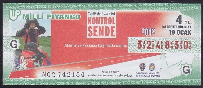 2012 19 OCAK ÇEYREK BİLET - G SERİSİ