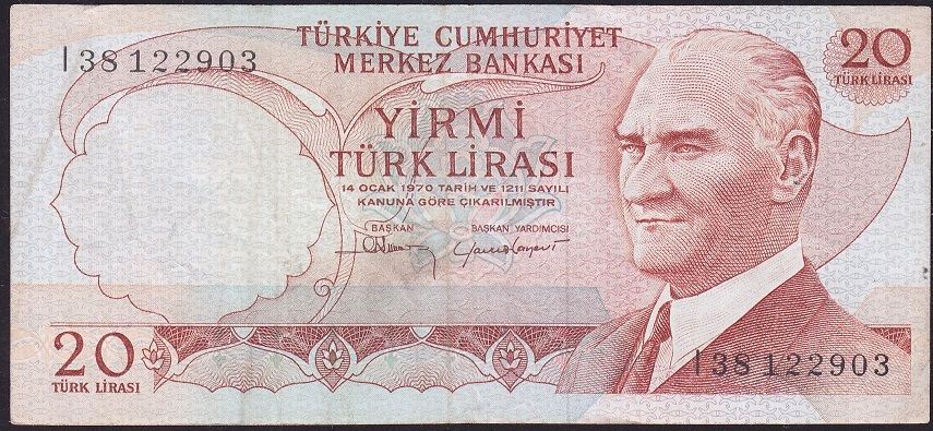 6.Emisyon 4.Tertip 20 Lira I38 122903 Çok Temiz