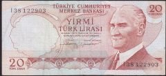 6.Emisyon 4.Tertip 20 Lira I38 122903 Çok Temiz