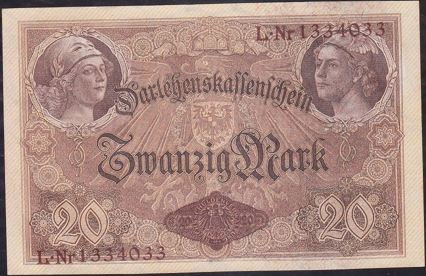 Almanya 20 Mark 1914 Çilaltı Çil 7 Rakamlı 1334033