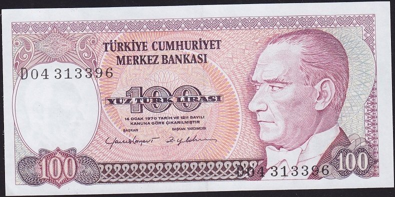 7.Emisyon 2.Tertip 100 Lira D04 313396 Çilaltı