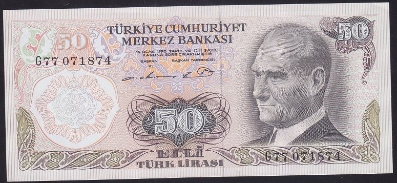 6.EMİSYON 1.TERTİP 50 LİRA G77 071874 ÇİLALTI