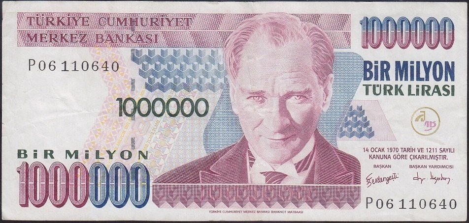 7.Emisyon 3.Tertip 1 000 000 Lira P06 110640 Çok Temiz +