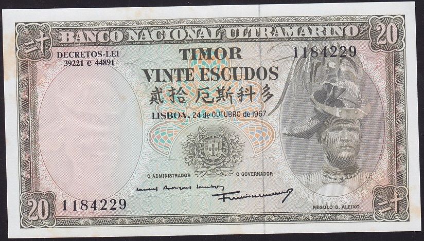 Timor 20 Escudos 1967 Çilaltı Çil Pick 26 ( Sararma Var )