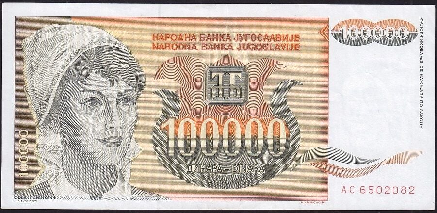 Yugoslavya 100.000 Dinar 1993 Çok Temiz+
