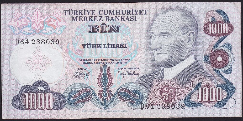 6.Emisyon 2.Tertip 1000 Lira D64 238039 Çok Temiz+