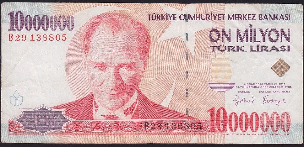 7.Emisyon 10 000 000 Lira B29 138805 Çok Temiz