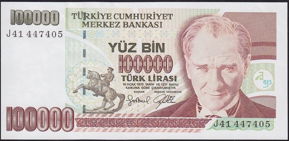 7.Emisyon 3.Tertip 100000 Lira J41 447405 Çilaltı Çil