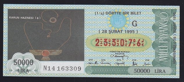 1995 28 ŞUBAT ÇEYREK BİLET KARUN HAZİNESİ 6