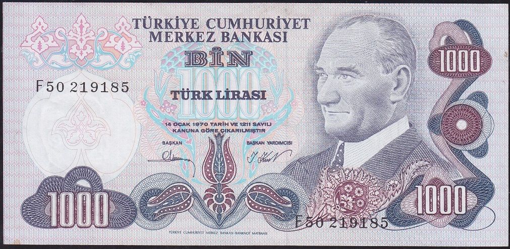 6.Emisyon 3.Tertip 1000 Lira F50 219185 Çok Çok Temiz+